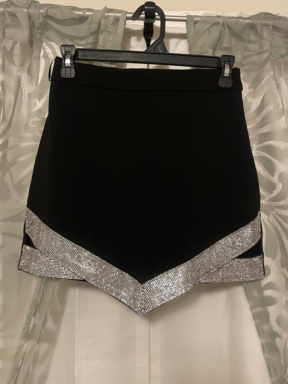 Zara Black Skirt with Silver Sparkle Chevron Trim